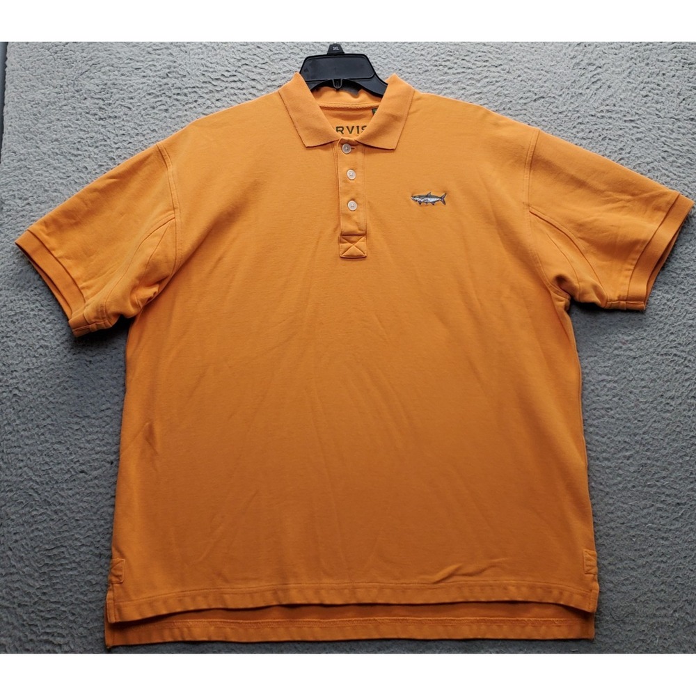 Orvis Polo Shirt Men XL Orange Fishing Thick Short Sleeve High Low Slit